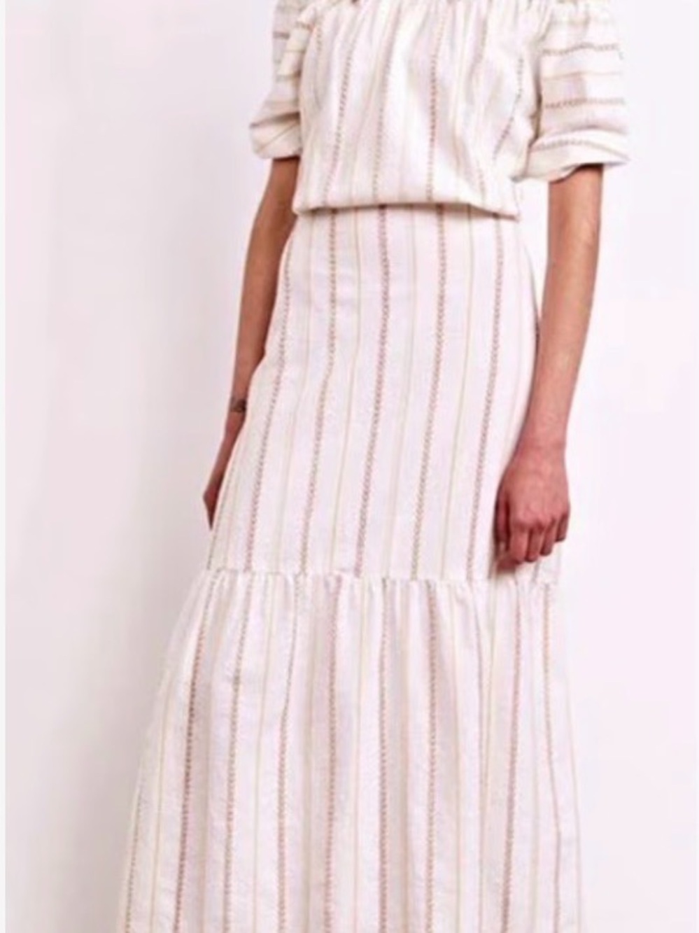 Ace & Jig Light Cream Tiered Maxi Skirt with Subtle Stripes
